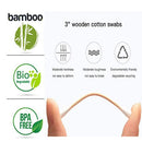 Bamboo Cotton Swabs 200ct | Wooden Cotton Swab | Double Tipped Ear Sticks | Recyclable & Biodegradable cotton buds for Ears | Plastic Free Makeup Swab Coralov-E.X.T