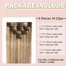 Hairro 100% Human Hair Clip in Extensions Thin 16 Inch Long Straight Highlight Golden Brown Mix Bleach Blonde Human Hair Clip on Hairpieces 65g Machine Weft 8pcs 18 Clips for Women 2 Tones