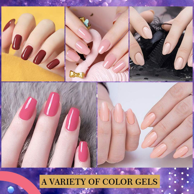 MILD EAST Gel Nail Polish Kit, 6 Colors Nude Pink Gel Nail Polish UV Gel Glitter Nail Polish with Acrylic Powder, Glossy/Matte Nail Polish Gift Set for Women MILD EAST
