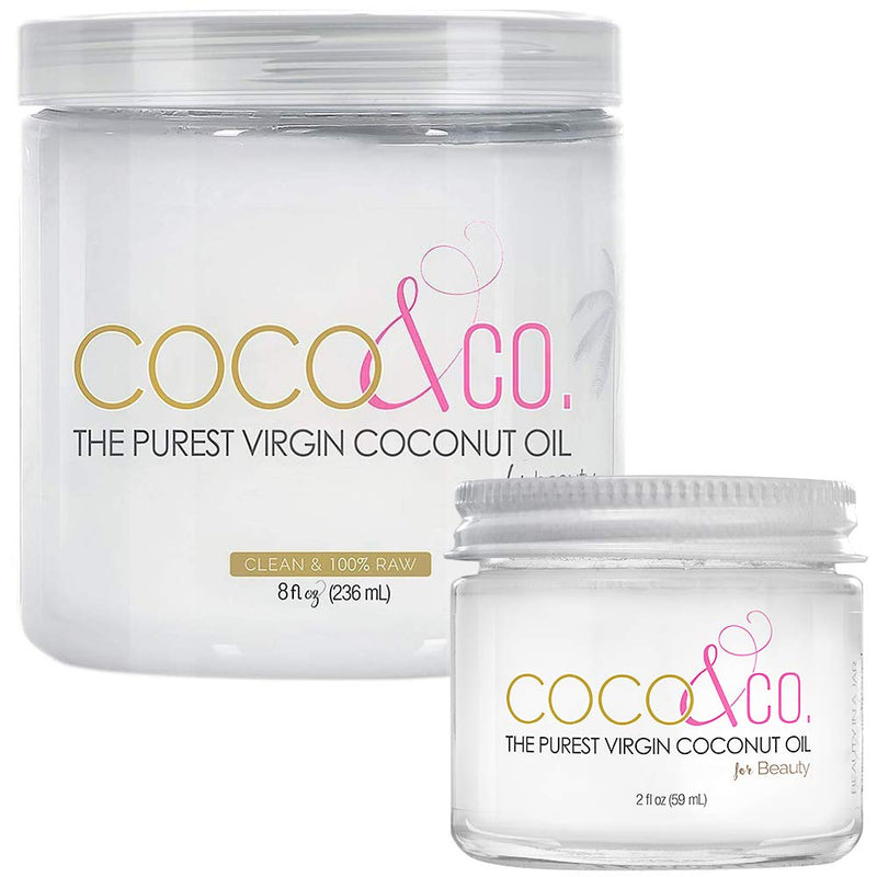 COCO & CO. Organic Pure Extra Virgin Coconut Oil for Hair & Skin, Beauty Grade - Mini Jar, 2oz (8oz + 2oz Travel Combo) COCO&CO