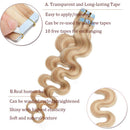 20 PCS Rooted Tape In Hair Extensions Real Human Hair Invisible Seamless Skin Weft Body Wave Highlight Double Side Tape Hair Extensions Natural Wavy (22'',50g/20pcs,