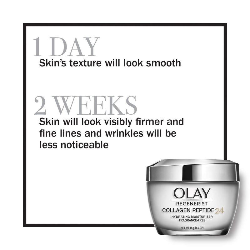 Olay Regenerist Collagen Peptide 24 Face Moisturizer with Vitamin B3, Fragrance Free, 1.7 Oz + Whip Face Moisturizer Travel/Trial Size Gift Set Olay