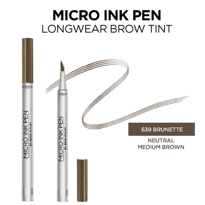 L'Oreal Paris Micro Ink Pen by Brow Stylist, Longwear Brow Tint, Hair-Like Effect, Up to 48HR Wear, Precision Comb Tip, Brunette, 0.033 fl; oz. L'Oreal Paris