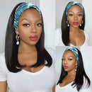 Borchan Headband Wig Straight Headband Wig for Black Woman 100% Remy Human Hair Headband Wig None Lace Front Wig with Headband Attached 150% Density Natural Black Color 18 inch Borchan