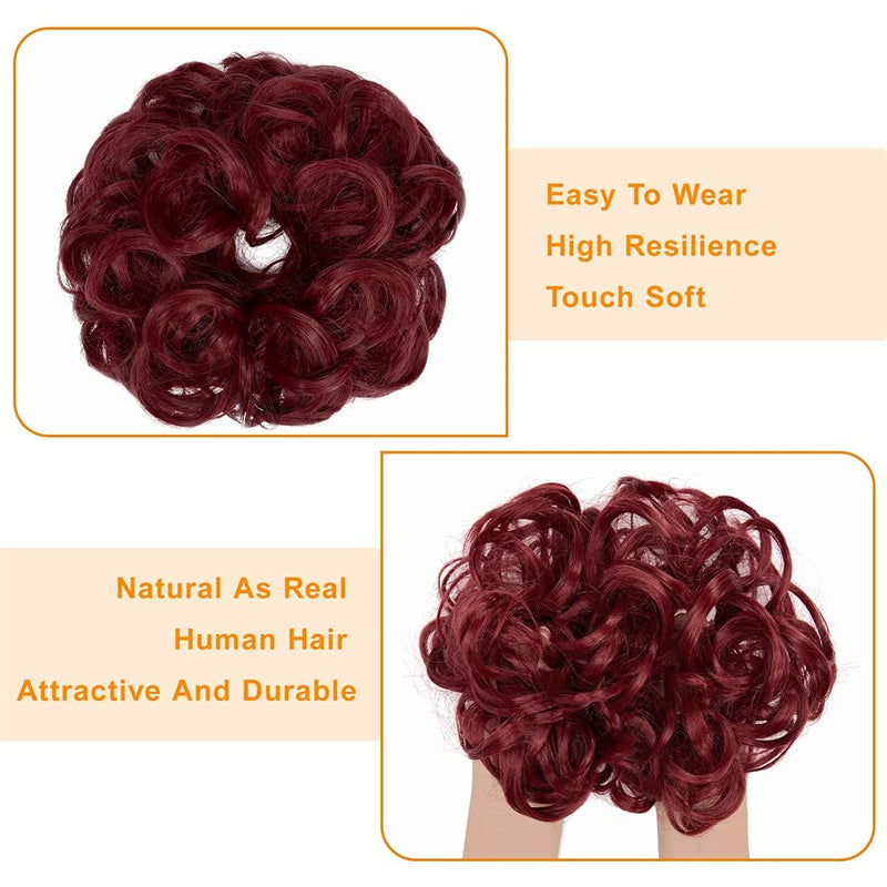 Messy Bun Hair Piece for Women Thick Updo Scrunchies Hair Extension Ponytail Hair Accessories Dark Red OMGREAT