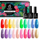 Beetles Pack of 20 Colors Rainbow Summer Gel Nail Polish Kit, Soak Off LED Lamp Gel Nail Polish Set Glitter Nude Gel Polish Starter Kit with Glossy & Matte Top Gel Base Coat Kaleidoscope beetles Gel Polish