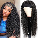Headband Wig Human Hair Curly Wig with Headband for Black Women 20 Inch Deep Wave Machine Made None Lace Front Wig 150% Density Brazilian Virgin Long Headband Wig YISEA
