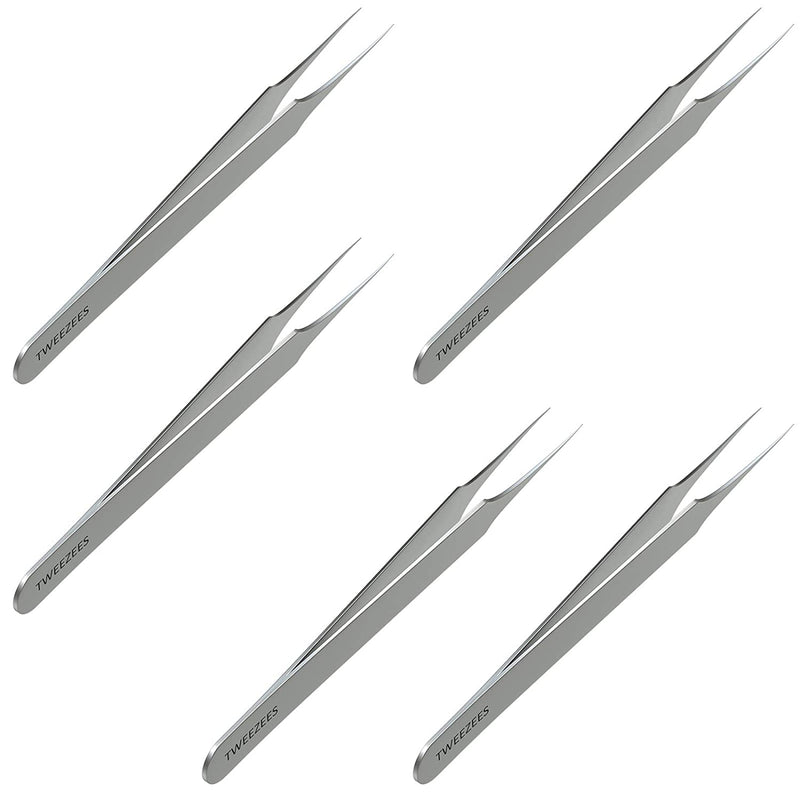 Ingrown Hair Tweezers | Pointed Tip | 5 Pack | Precision Stainless Steel | Extra Sharp and Perfectly Aligned for Ingrown Hair Treatment & Splinter Removal For Men and Women | By Tweezees Tweezees