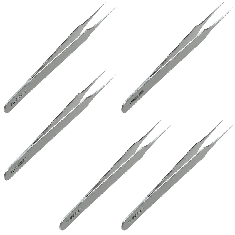 Ingrown Hair Tweezers | Pointed Tip | 5 Pack | Precision Stainless Steel | Extra Sharp and Perfectly Aligned for Ingrown Hair Treatment & Splinter Removal For Men and Women | By Tweezees Tweezees