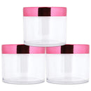 Beauticom 2 oz./ 60 Grams/ 60 ML Thick Wall Round Clear Plastic LEAK-PROOF Jars Container with ROSE GOLD Lids for Cosmetic, Lip Balm, Creams, Lotions, Liquids (3 Jars, Rose Gold) Beauticom