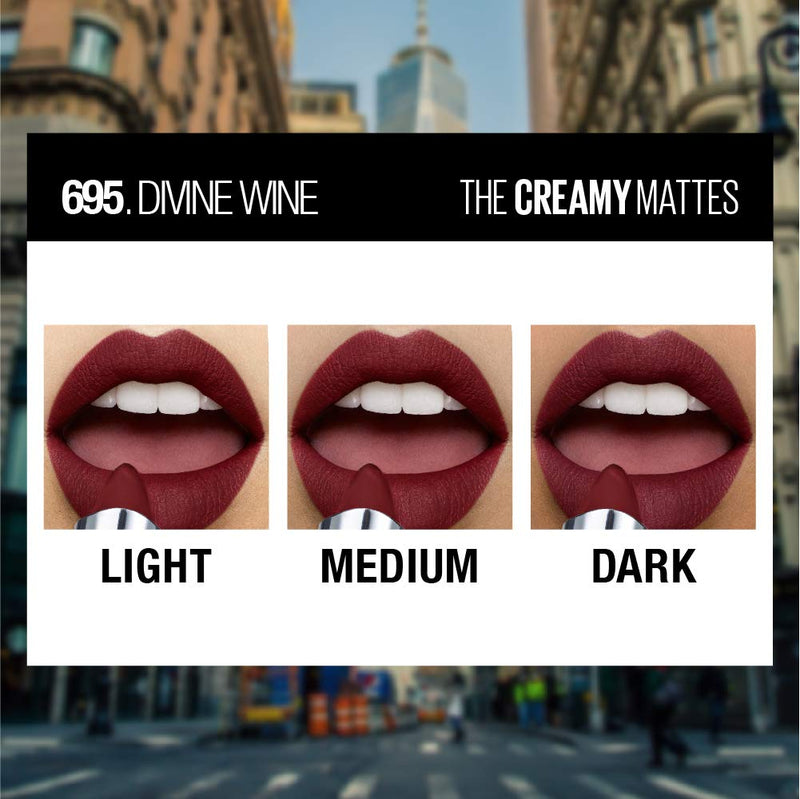 Maybelline Color Sensational Lipstick, Lip Makeup, Matte Finish, Hydrating Lipstick, Nude, Pink, Red, Plum Lip Color, Divine Wine, 0.15 oz; (Packaging May Vary) Maybelline New York
