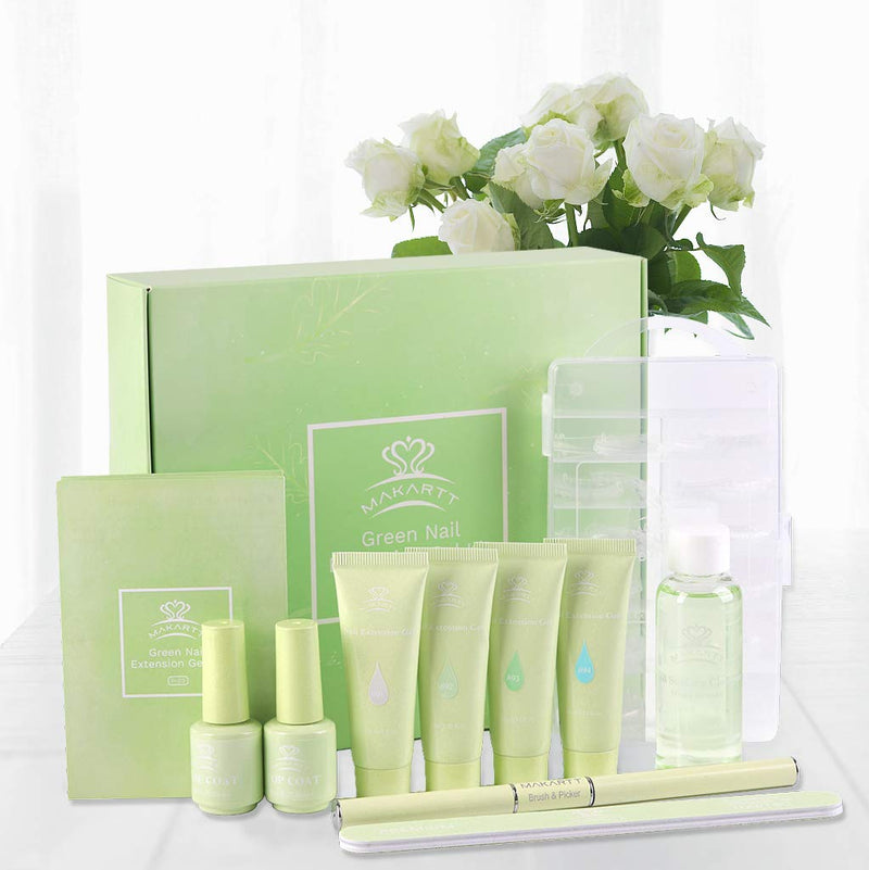 Makartt Poly Nail Gel Kit Gel Nail Kit Green Nail Extension Kit Hard Gel for Nails with Slip Solution Beauty Gift Sets Gel Nail Builder St. Patrick's Day Clear White Jelly Green Colors All-in-one Set Makartt