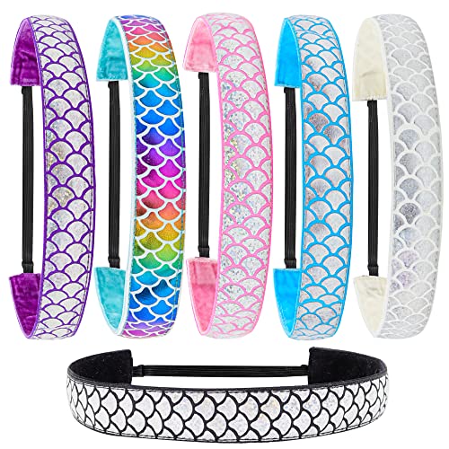 FROG SAC 6 PCS Mermaid Elastic Headbands for Girls, Adjustable Non Slip Headband Hair Accessories for Kids, Stretch No Slip Head Bands for Preteen, Girl Mermaids Birthday Party Favors FROG SAC