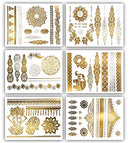 Terra Tattoos Metallic Gold Henna Temporary Tattoos 75+ Mandala Tattoos Flowers, Mandalas, Elephants Waterproof Nontoxic Long Lasting for Beach, Festivals, & Parties Terra Tattoos