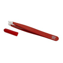 Regine Switzerland Slant Tweezer - Handmade in Switzerland - Professional Eyebrow & Facial Hair Remover - Etched Interior Grabs Hair from The Root - Perfectly Aligned Tips - Stainless Steel, Red Regine Switzerland