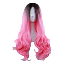 23" Natural Full Wigs Hair Long Wavy Wig Synthetic Heat Resistant (Ombre Pink) Rswsp