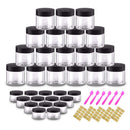2oz Plastic Jars Round Cosmetic Containers with Lids | 20 Gram Clear Small Sample Containers (Set of 48) for Cream, Body Butter, Eye Shadow, Rhinestone, Lip Scrub, Travel - Free Labels & Spatulas AMORIX