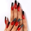 Outyua Ombre Extra Long Press on Nails Coffin Ballerina Gradeint Fake Nails Super Long False nails Acrylic Halloween Christmas Nails for Women and Girls 24Pcs (Red & Black) Outyua