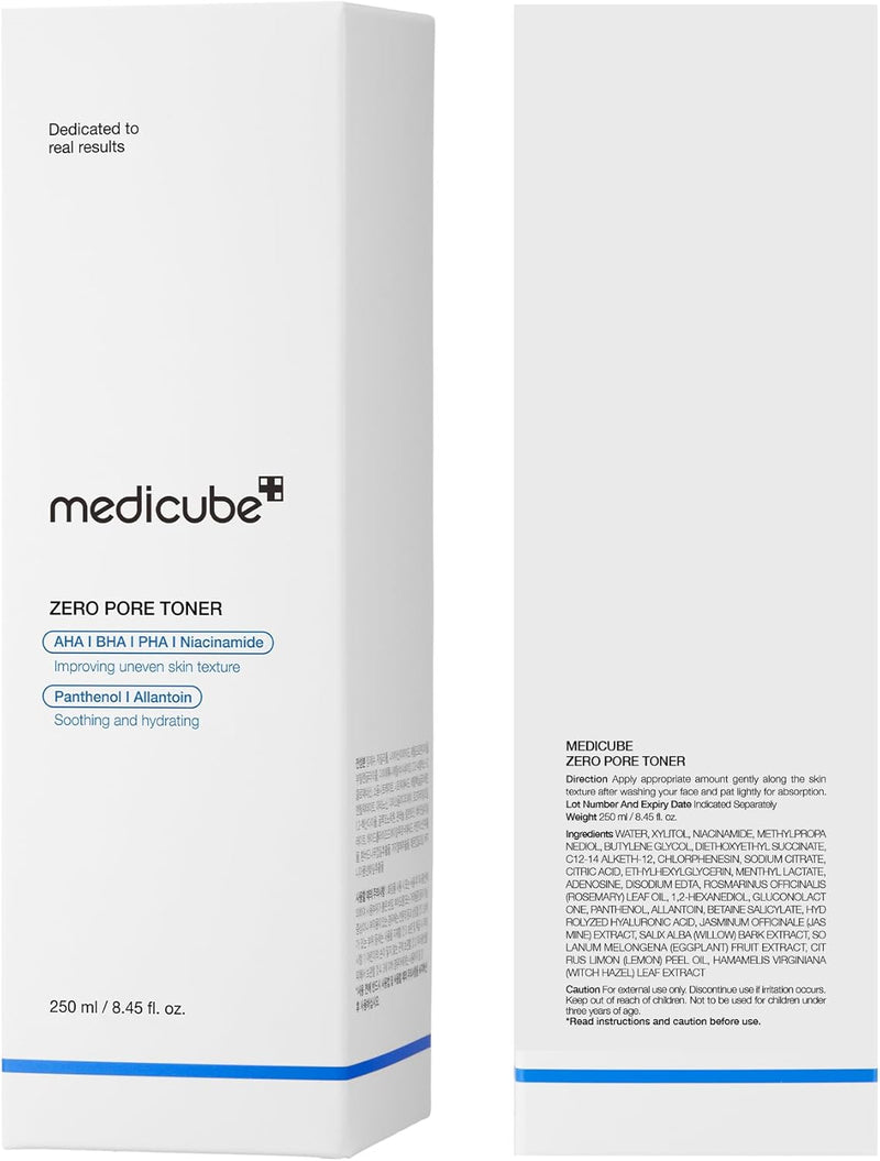 medicube Zero Pore Toner I Exfoliating & Hydrating Blue Bottle Water Toner with AHA, BHA, PHA, Niacinamide, and Panthenol | Korean Skin Care for Pores, Texture, and Moisture Care (8.45 fl. oz.) - Infinity Warehouse