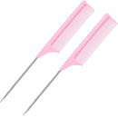 2 Pieces Tail Combs Carbon Fiber Teasing Combs Rat Tail Lifting Combs Styling Combs for Hair Salon or Home Supplies (Pink) Leinuosen