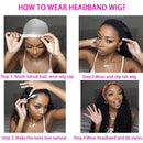 Borchan Headband Wig Scarf Human Hair Wigs None Lace Front Wigs Virgin Human Hair For Black Women Glueless Machine Made Deep Wave Headband Wig Natural Color 150% Density (14 Inch) Borchan