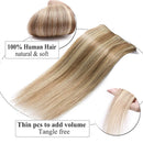 Clip in Remy Hair Extensions Human Hair Highlighted Brown Blonde for Women 10 inch 50g Light Short Seamless Clip on Real Hair Skin Weft Rooted Hairpiece 8pcs Weft Long Straight Full Head