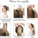 S-noilite One Piece Ponytail Hair Extensions Clip in Wrap Around on Pony Tail Long Real Natural Synthetic Fibre Ponytails Hairpiece for Women Lady Girl Curly 17 inch light brown & ash blonde S-noilite