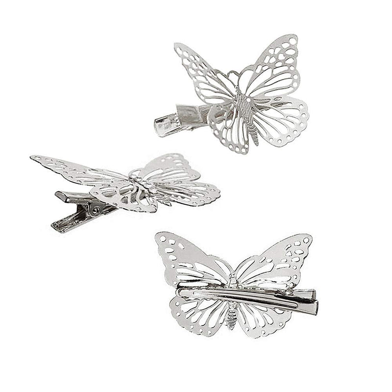 OBTANIM Butterfly Hair Clips, 12 Pcs Cute Metal Butterfly Hair Claw Pins Barrettes Accessories for Girls and Women (Silver) OBTANIM