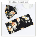 YBSHIN Boho Hair Bands African Buttons Headbands Floral Hair Wraps Turban Hair Scarfs Yoga Hair Wears Elastic Hair Bands with Printed Mouth Cover Headpieces for Women and Girls (Black Flowers) YBSHIN