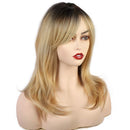FORCUTEU Ombre Synthetic Wigs With Bangs For Women Blonde Long Wavye Wig Black To Blonde High Density Wigs Mixed Blonde Brown Natural Heat Resistant Fiber Wigs FORCUTEU