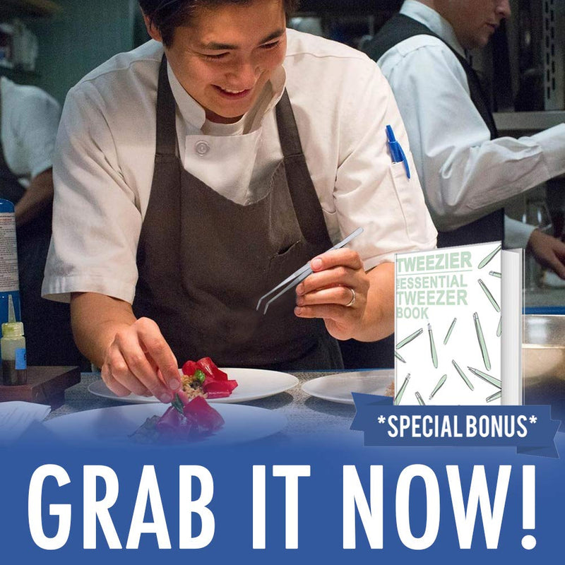 FYBREX 8 inches Stainless Steel Tweezers Curved Tips, All-purpose Forceps Professional Tweezers Tongs with Comfortable Ridged Handle for Beauty Crafting Cooking Repairing and General Purpose Comfecto