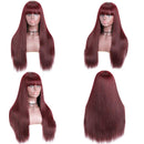 UNice Burgundy Silk Straight Human Hair Wig with Bangs, Mongolian Remy Hair Machine Made Glueless Non Lace Front Wigs for Women Red Color 150% Density (18 inch) UNICE Store
