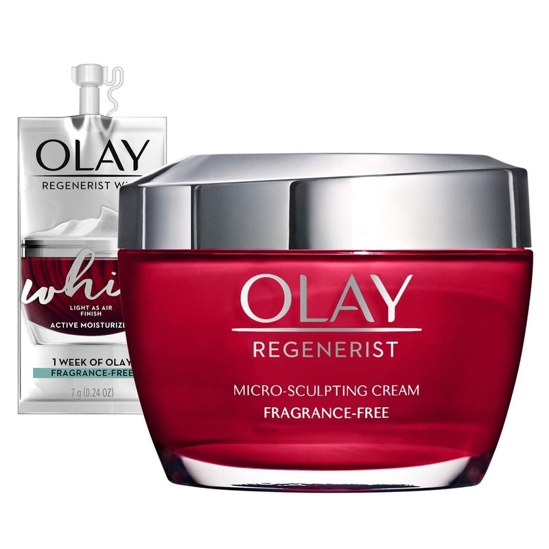 Olay Regenerist Micro-Sculpting Cream Face Moisturizer with Hyaluronic Acid, Niacinamide & Vitamin B3+, Fragrance-Free, 1.7 Ounce + Whip Face Moisturizer Travel/Trial Size Gift Set Olay