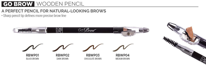 Ruby Kisses Go Brow Eyebrow Wooden Pencil w/ Sharpener (Black Brown) Ruby Kisses