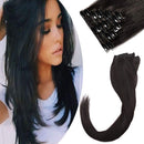 Clip in Remy Hair Extensions Human Hair Natural Black for Women 8 inch Seamless Clip on Real Hair Skin Weft Clip ins Thin 8pcs Standard Weft Short Straight Hairpieces for Full Head Off Black