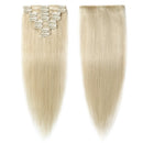 Clip in Hair Extensions Platinum Blonde 12 inch Remy Human Hair Skin Weft Clip ins Full Head 8pcs 18 Clips Soft Straight Hair for Women Party 8-24 inch Highlighted Ombre 55g