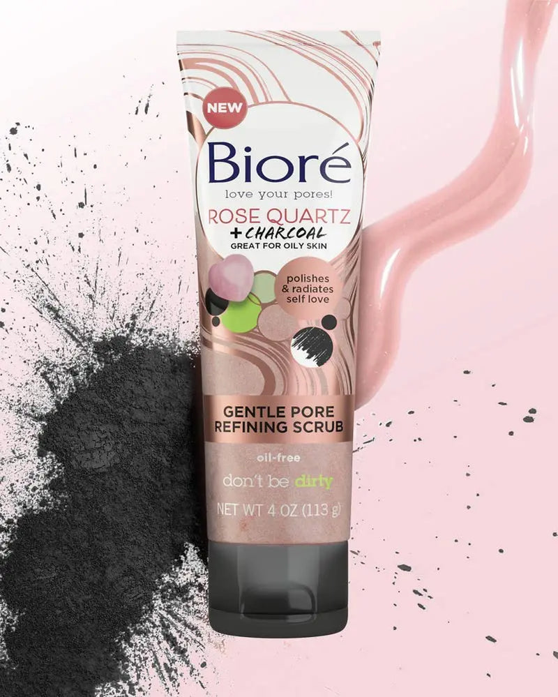 Bioré Rose Quartz With Charcoal Gentle Pore Refining scrub, exfoliating & Pore Minimizing Micro Crystal Facial Scrub, Oil Free, Dermatologist Tested, Cruelty Free, Vegan Friendly, Paraben Free Bioré Store