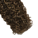 Ugeat Curly Double Sided Tape in Hair Extensions Real Remy Hair 22 Inch 50g 20 Pieces Kinky Curly Tape in Ombre Dark Brown Highlight Caramel Blonde Human Hair Tape in Extensions Seamless Hair Ugeat