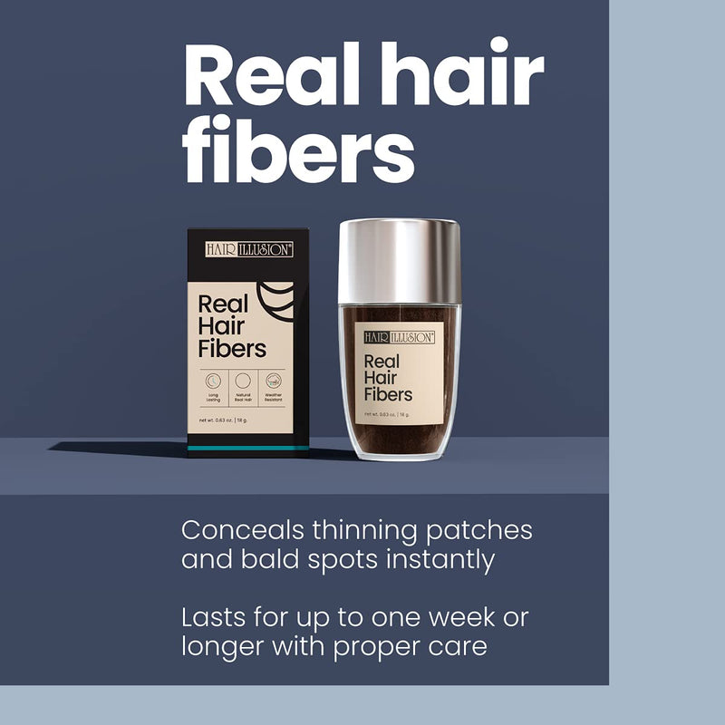 Hair Illusion Dark Brown Real Hair Fibers for Thinning Hair - 100% Natural Texture, Non Synthetic Hair Fibers - Bald Spot Cover Up for Women & Men - 18 Gram