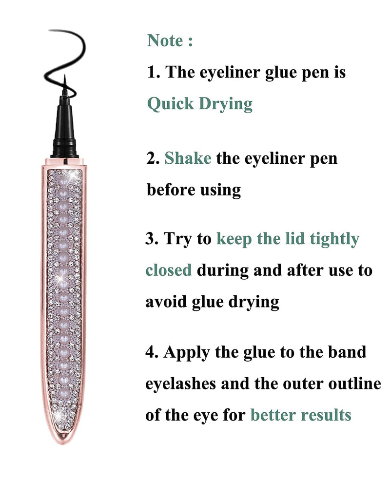 Eyelash Glue Pen Latex-Free Lash Glue Liner Self-Adhesive Eyeliner Pen 2 in 1 Eye Liner Pen lash Glue Pen Strong Hold Waterproof Eyelash Glue for False Lashes (1P，Black） CMNRO