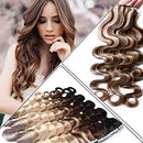 Wavy Rooted Tape in Hair Extensions 100g 40pcs 100% Human Hair Body Wave 24 inch Highlighted Medium Brown & Ash Blonde Long Soft Remy Hair Skin Weft Seamless Invisible Double Side Tape