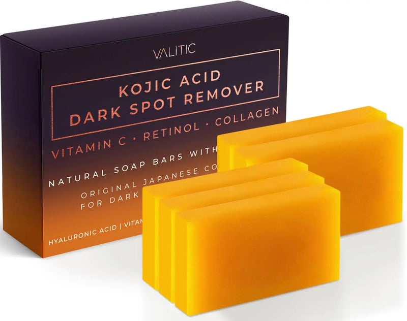 VALITIC Kojic Acid Dark Spot Remover Soap Bars with Vitamin C, Retinol, Collagen, Turmeric - Original Japanese Complex Infused with Hyaluronic Acid, Vitamin E, Shea Butter, Castile Olive Oil (2 Pack) Infinity Warehouse