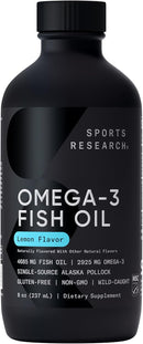 Sports Research Triple Strength Omega 3 Fish Oil - Burpless Fish Oil Supplement w/EPA & DHA Fatty Acids from Single-Source Wild Alaskan Pollock - 1250 mg, 90 ct Infinity Warehouse