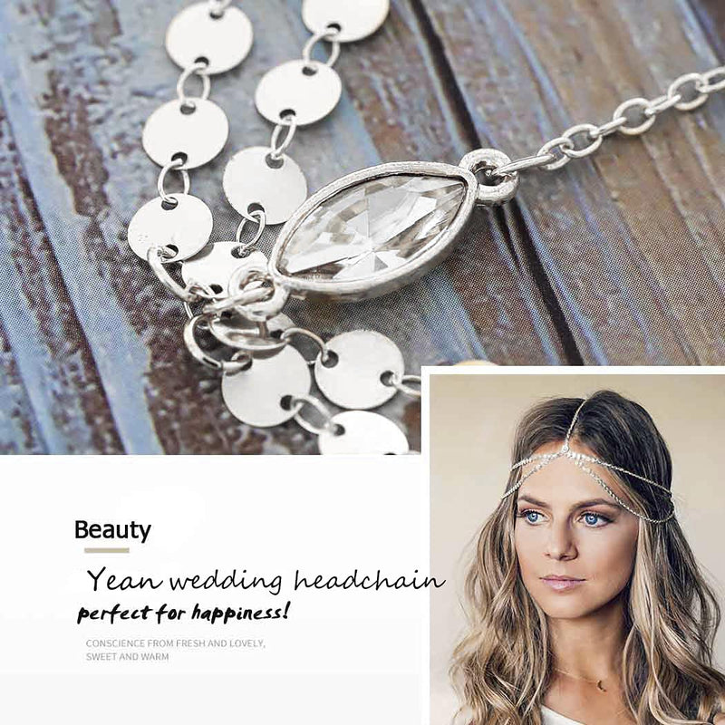 Yean Head Chain Bohemian Hair Jewelry Headpiece Forehead Band Festival Hair Headband Accessories for Women and Girls (Silver) Yean