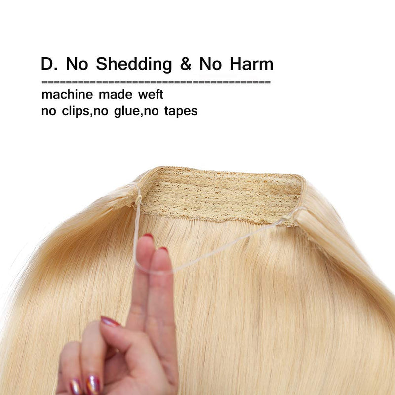 Thick Hidden Invisible Crown Flip on in Human Hair Extension One Piece Secret Miracle Wire in Hairpieces No Clip No Tape in Remy Hair Translucent Fish Line Headband 110g 20''/20inch