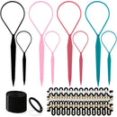 Topsy Hair Tail Tools Set,TsMADDTs Hair Braiding Tool Set 8 pcs Topsy Tail Tools 8 pcs French Centipede Braiders for French Twist Plait Ponytail 10 pcs Black Hair Ties Bulk TsMADDTs