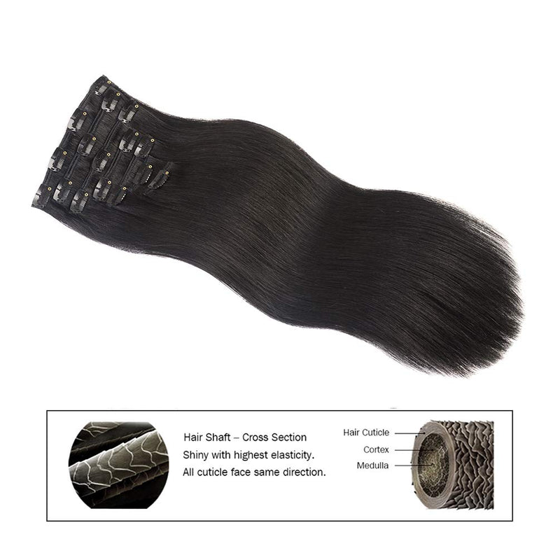 18 inches Clip in Hair Extensions Remy Human Hair - 7pcs 120g Silky Straight Thick 100% Real Black Human Hairpieces Clip on for Women Beauty