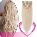 Hairro Clip in Hair Extensions 100% Human Hair Thin White Blonde 18 Inch Long Straight Human Hair Clip on Hairpieces 75g Machine Weft 8pcs 18 Clips for Women