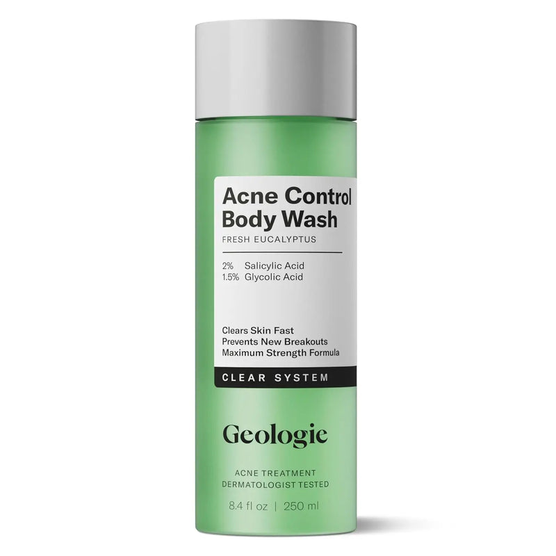 Geologie Acne Control Body Wash | Fresh Eucalyptus | 2% Salicylic Acid + 1.5% Glycolic Acid | Clears Body Acne & Prevents Breakouts | For Men & Women | No Benzoyl Peroxide | 8.4 oz Infinity Warehouse