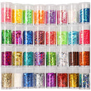 Festival Chunky and Fine Glitter Mix, Teenitor 32 Colors Chunky Sequins & Fine Glitter Powder Mix, Iridescent Glitter Flakes, Cosmetic Face Body Eye Hair Nail Art Resin Tumbler Glitter Loose Glitter Teenitor